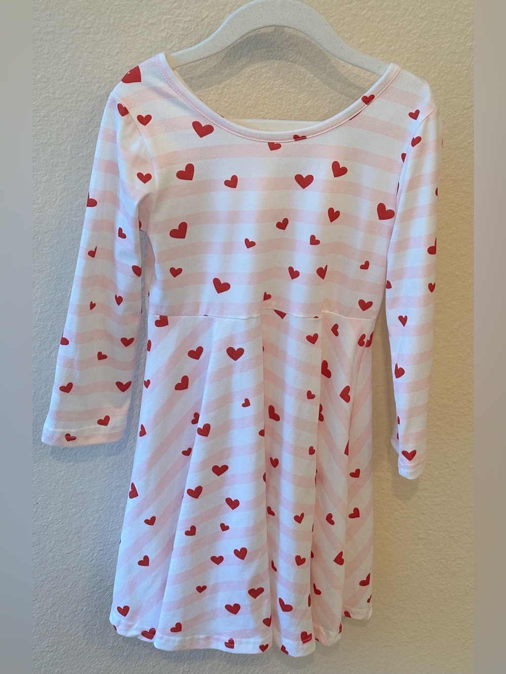 Girls Pink & Red Heart Stripe Skater Dress